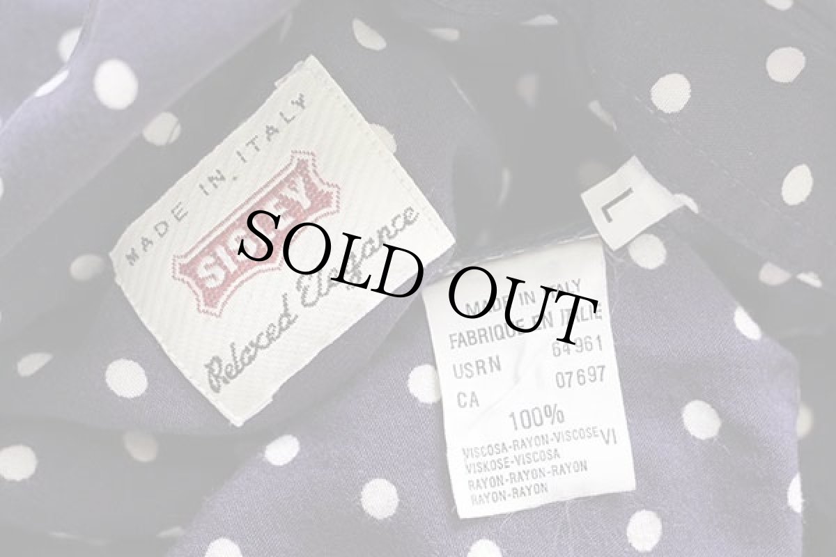 画像4: 90s イタリア製 SISLEY ドット柄 レーヨンシャツ ナス紺×白 L (4)