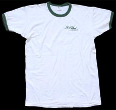 画像2: 80s USA製 Championチャンピオン Sea Island THE CLOISTER 染み込みプリント コットン リンガーTシャツ 白×緑 XL (2)