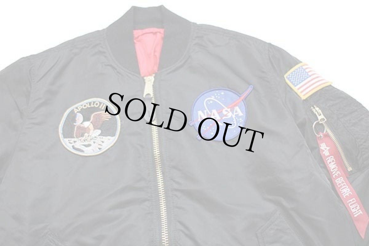 画像4: ALPHAアルファ NASA APOLLO 星条旗 パッチ付き MA-1 フライトジャケット 黒 S (4)