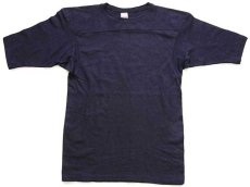 画像1: 70s USA製 Healthknit 無地 コットン フットボールTシャツ 濃紺 M (1)