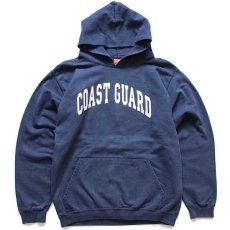 画像1: USA製 The Cotton Exchange COAST GUARD ひび割れプリント スウェットパーカー 紺 フェード (1)