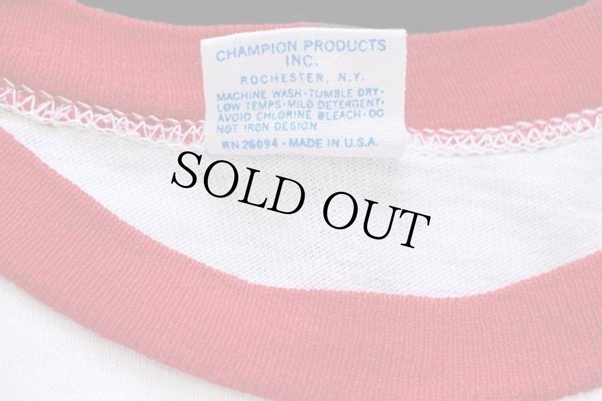 画像5: 70s USA製 Championチャンピオン SUPER BASS 染み込みプリント リンガーTシャツ 白×赤 L (5)