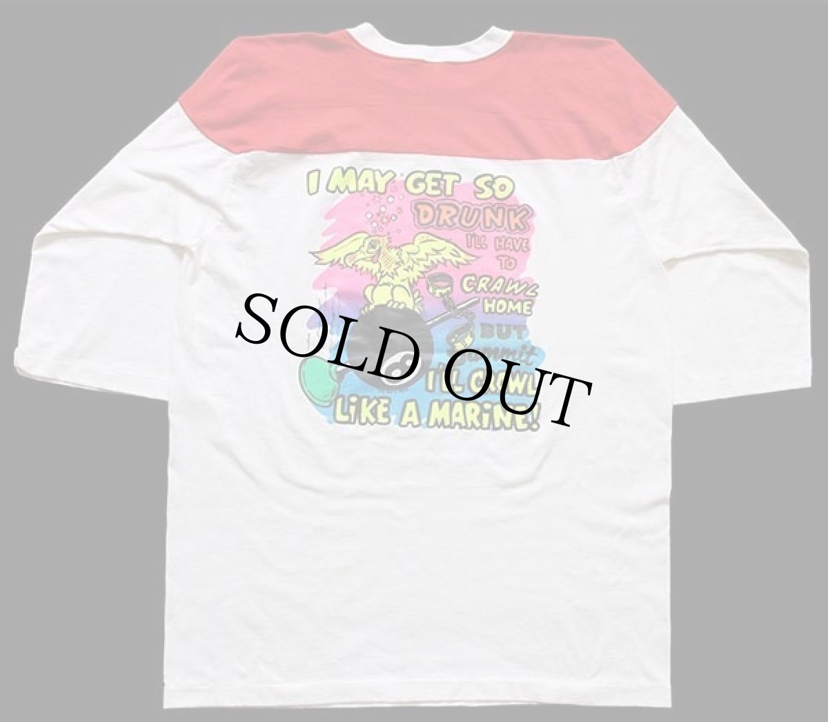 画像2: 80s USA製 U.S.MARINE CORPS 両面プリント フットボールTシャツ 生成り×赤 L (2)