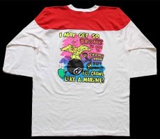 画像2: 80s USA製 U.S.MARINE CORPS 両面プリント フットボールTシャツ 生成り×赤 L (2)