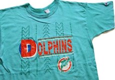 画像1: 80s USA製 Championチャンピオン NFL MIAMI DOLPHINS コットンTシャツ エメラルドグリーン XL (1)