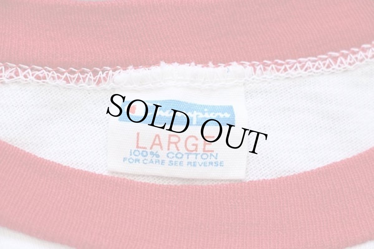 画像4: 70s USA製 Championチャンピオン SUPER BASS 染み込みプリント リンガーTシャツ 白×赤 L (4)