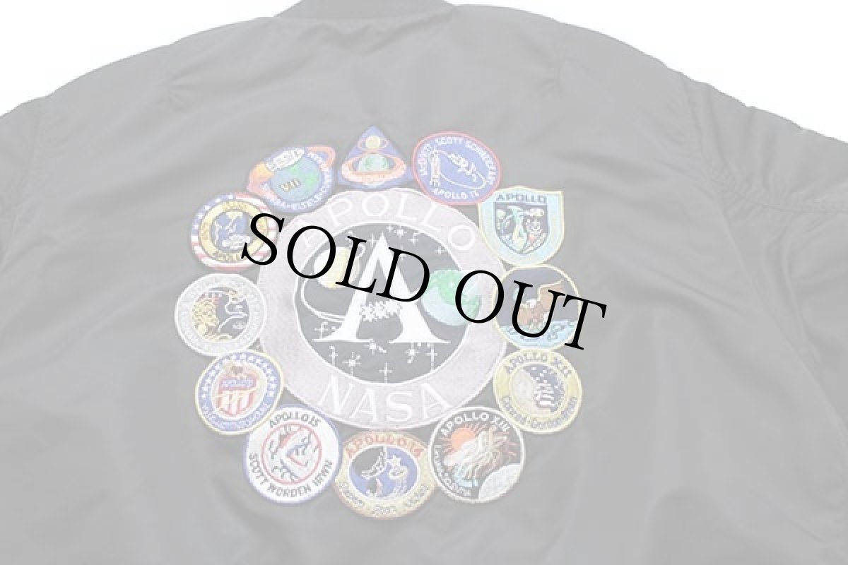 画像3: ALPHAアルファ NASA APOLLO 星条旗 パッチ付き MA-1 フライトジャケット 黒 S (3)