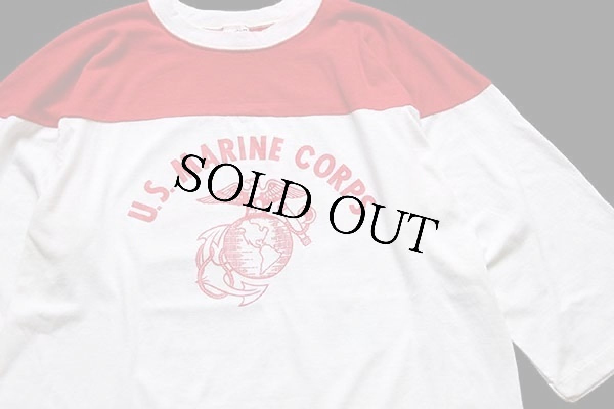 画像3: 80s USA製 U.S.MARINE CORPS 両面プリント フットボールTシャツ 生成り×赤 L (3)