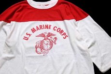 画像3: 80s USA製 U.S.MARINE CORPS 両面プリント フットボールTシャツ 生成り×赤 L (3)