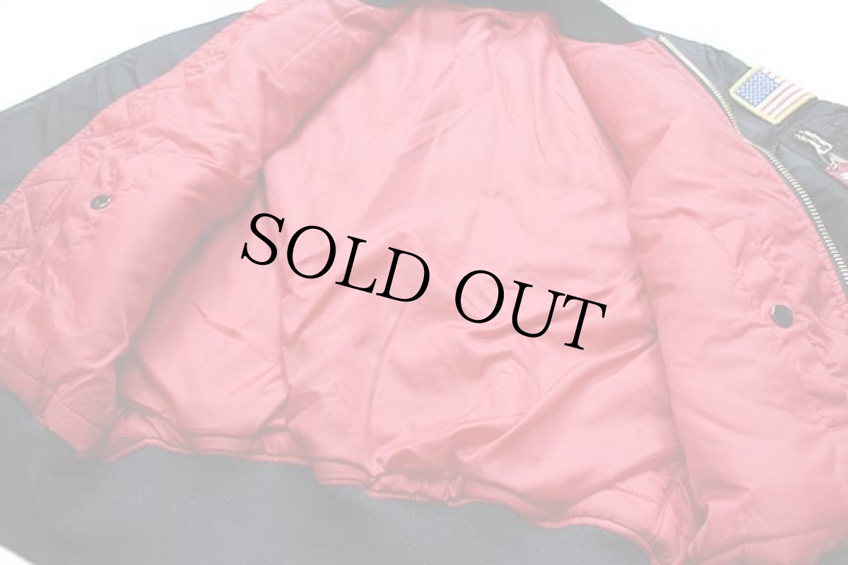 画像7: ALPHAアルファ NASA APOLLO 星条旗 パッチ付き MA-1 フライトジャケット 黒 S (7)