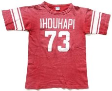 画像2: 70s USA製 Championチャンピオン IHDUHAPI 73 ナンバリング コットン フットボールTシャツ 赤 フェード ボーイズL (2)