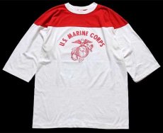 画像1: 80s USA製 U.S.MARINE CORPS 両面プリント フットボールTシャツ 生成り×赤 L (1)