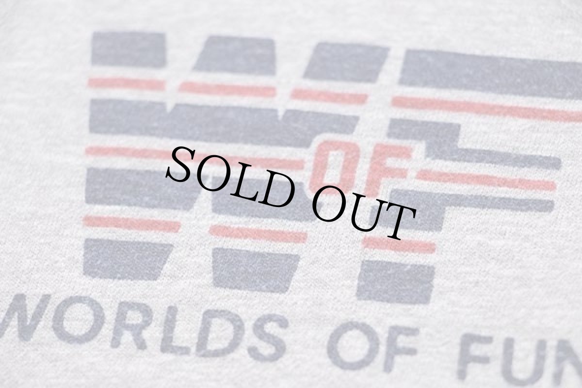 画像6: 70s USA製 Championチャンピオン WORLDS OF FUN 染み込みプリント ツートン Vネック Tシャツ 杢グレー×紺 S (6)
