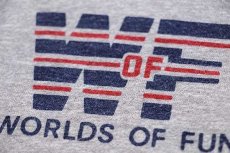 画像6: 70s USA製 Championチャンピオン WORLDS OF FUN 染み込みプリント ツートン Vネック Tシャツ 杢グレー×紺 S (6)