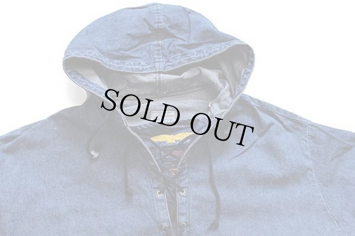 画像3: 90s イタリア製 SISLEY パッチ付き レースアップ プルオーバー デニムパーカー★アノラック (3)