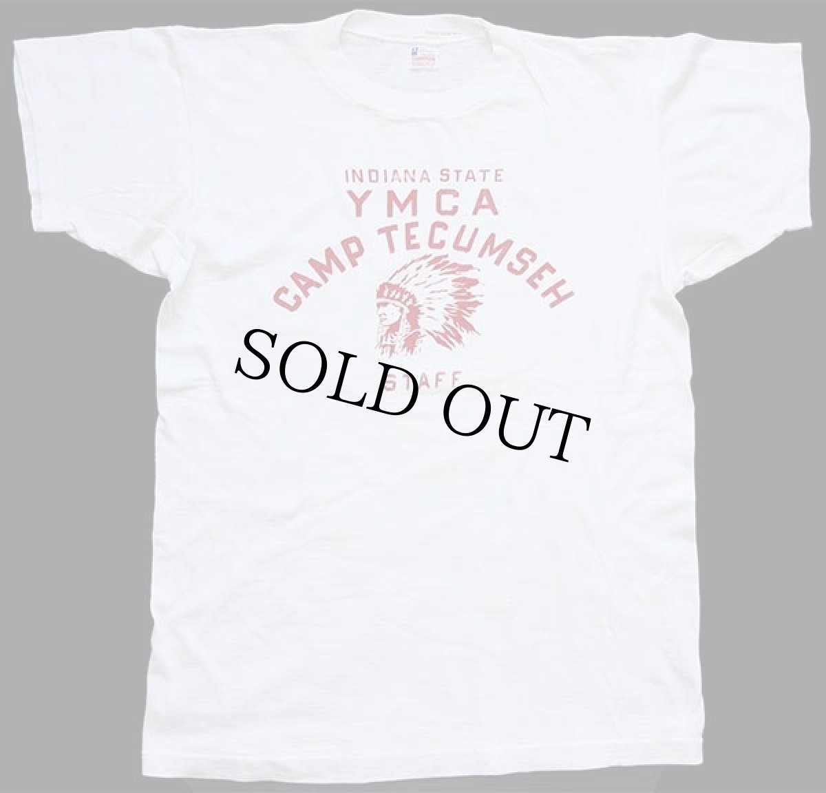 画像2: 60s USA製 CHAMPIONチャンピオン ランタグ YMCA CAMP TECUMSEH インディアンヘッド フロッキープリント コットンTシャツ 白M (2)