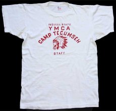 画像2: 60s USA製 CHAMPIONチャンピオン ランタグ YMCA CAMP TECUMSEH インディアンヘッド フロッキープリント コットンTシャツ 白M (2)