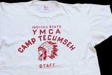 画像1: 60s USA製 CHAMPIONチャンピオン ランタグ YMCA CAMP TECUMSEH インディアンヘッド フロッキープリント コットンTシャツ 白M (1)
