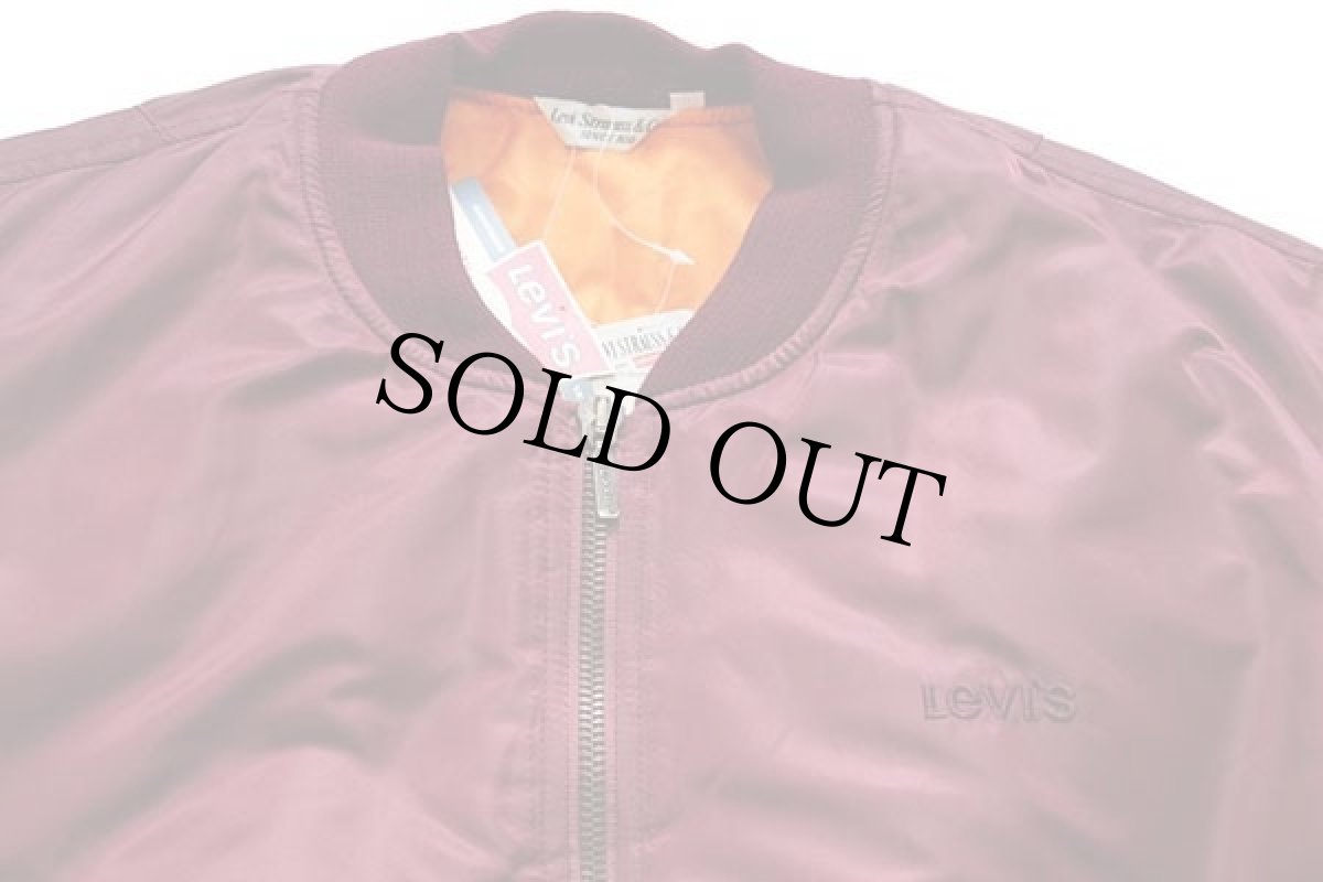 画像3: デッドストック★90s イタリア製 Levi'sリーバイス MA-1タイプ ロゴ刺繍 ナイロン フライトジャケット ボルドー XL★ユーロ (3)