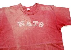 画像1: 60s USA製 Russell Southernラッセルサウザン NATS ひび割れプリント コットンTシャツ 赤 フェード L (1)