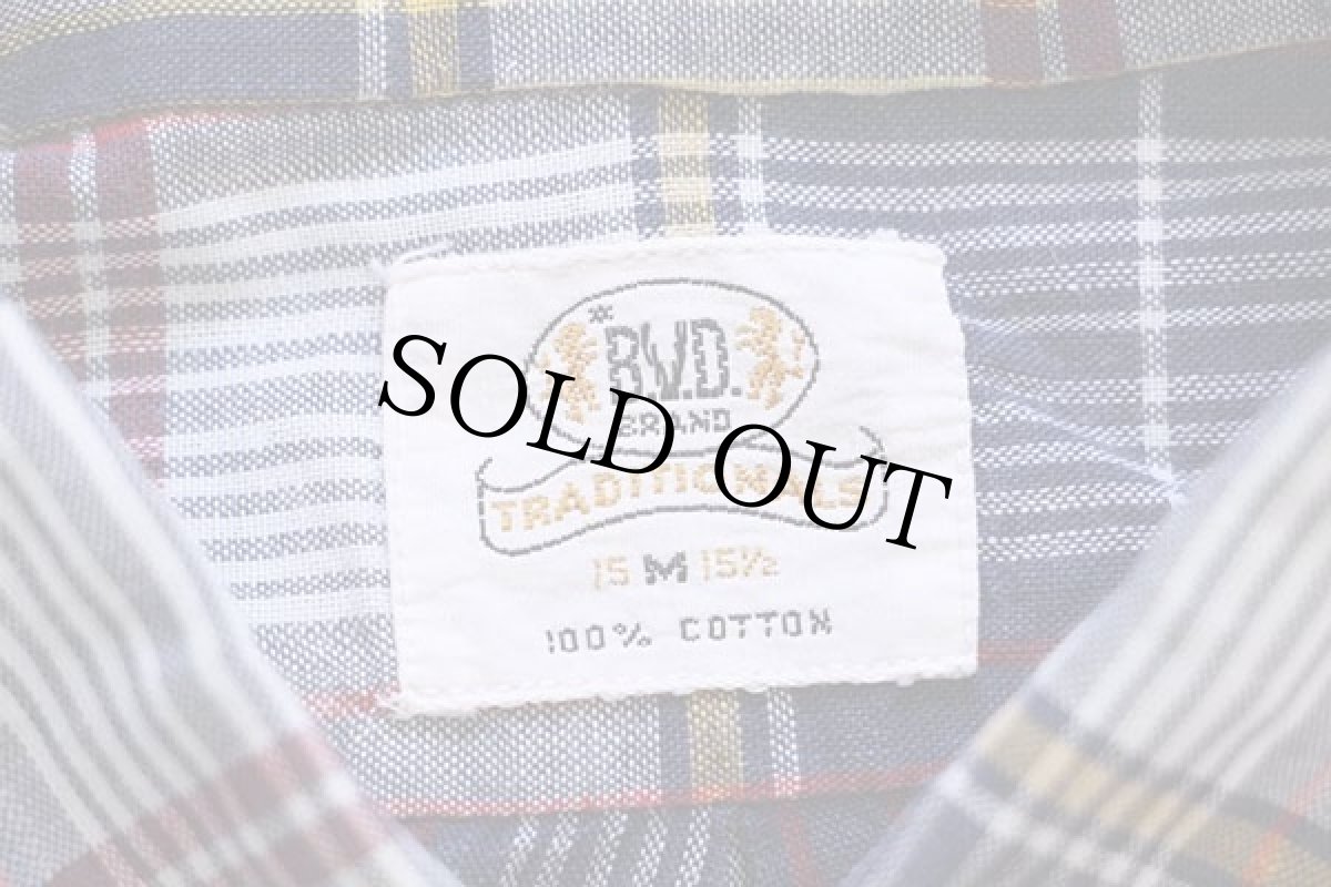 画像4: 60s B.V.D. マドラスチェック 三点留め ボタンダウン 半袖 コットンシャツ M (4)