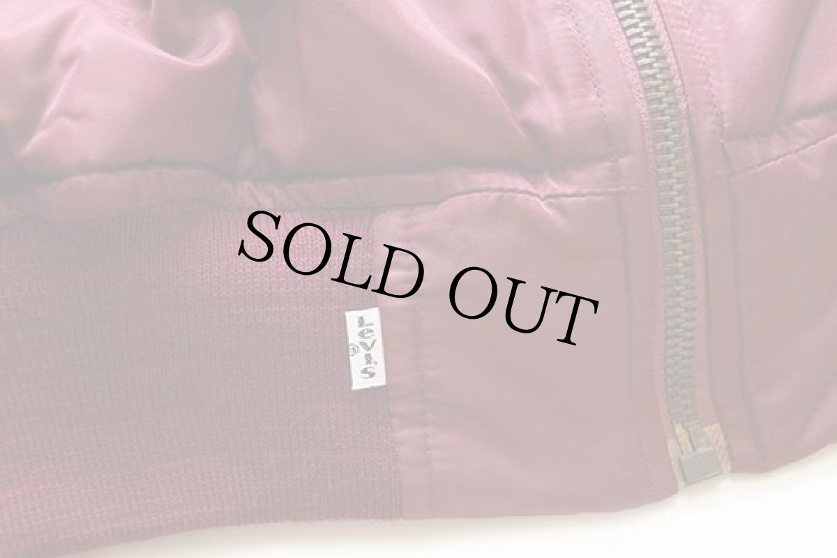 画像5: デッドストック★90s イタリア製 Levi'sリーバイス MA-1タイプ ロゴ刺繍 ナイロン フライトジャケット ボルドー L★ユーロ (5)