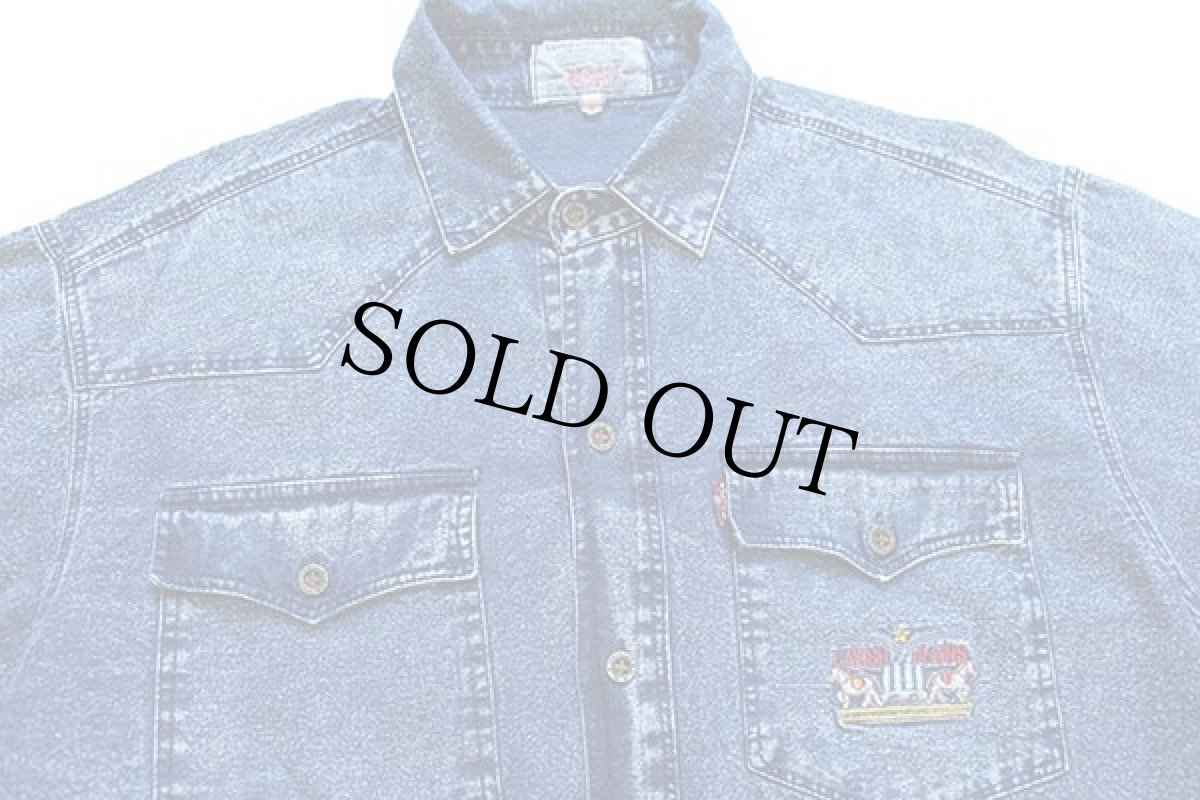 画像3: 90s LAVISH JEANS ロゴ刺繍 ケミカルウォッシュ デニムシャツ 4★アシッド (3)