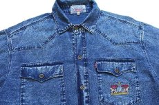 画像3: 90s LAVISH JEANS ロゴ刺繍 ケミカルウォッシュ デニムシャツ 4★アシッド (3)