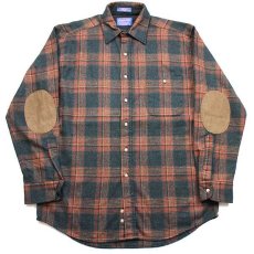 画像1: 00s メキシコ製 PENDLETONペンドルトン タータンチェック エルボーパッチ付き ウールシャツ M (1)