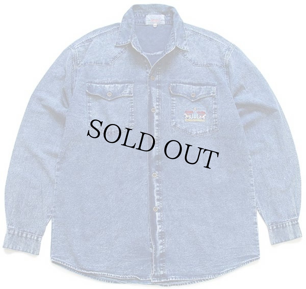 画像1: 90s LAVISH JEANS ロゴ刺繍 ケミカルウォッシュ デニムシャツ 4★アシッド (1)