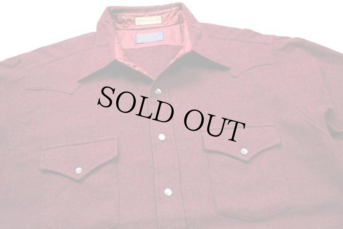 画像3: 70s USA製 PENDLETONペンドルトン 無地 ウール ウエスタンシャツ バーガンディ XL (3)