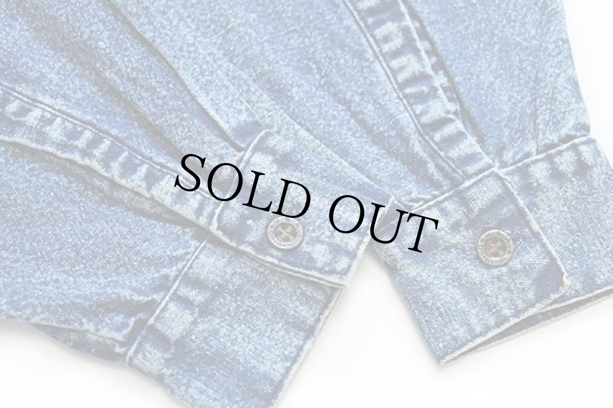 画像6: 90s LAVISH JEANS ロゴ刺繍 ケミカルウォッシュ デニムシャツ 4★アシッド (6)
