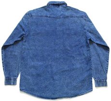 画像2: 90s LAVISH JEANS ロゴ刺繍 ケミカルウォッシュ デニムシャツ 4★アシッド (2)