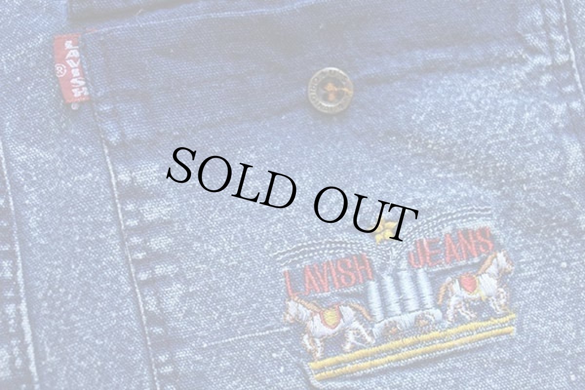 画像5: 90s LAVISH JEANS ロゴ刺繍 ケミカルウォッシュ デニムシャツ 4★アシッド (5)