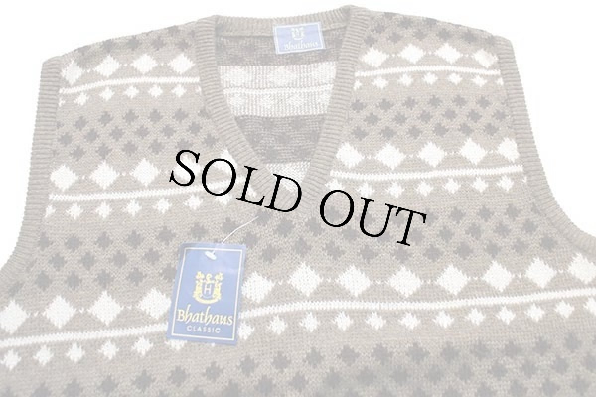 画像3: デッドストック★90s フランス製 Bhathaus 総柄 Vネック アクリル×ウールニット ベスト セーター (3)