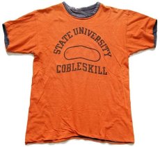 画像1: 80s Championチャンピオン STATE UNIVERSITY COBLESKILL 染み込みプリント コットン リバーシブルTシャツ オレンジ×黒 フェード★墨黒 (1)