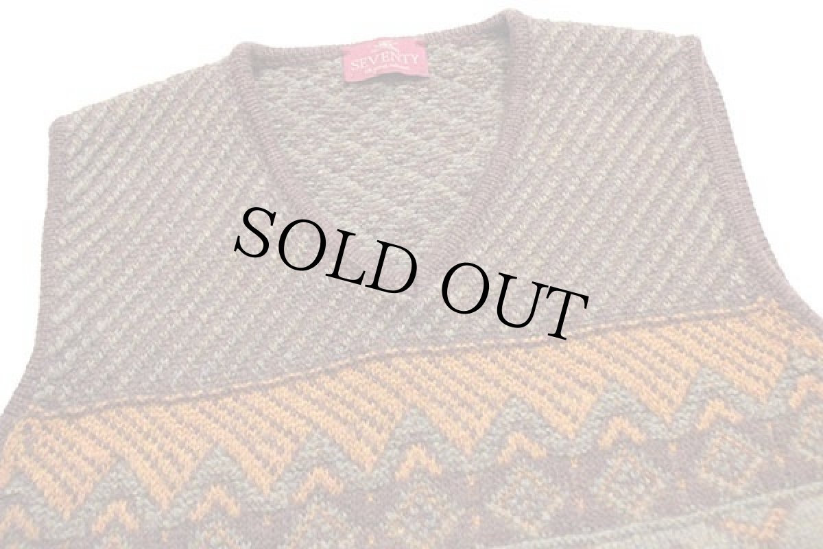 画像3: イタリア製 SEVENTY フォークロア柄 Vネック ウールニット ベスト セーター M (3)