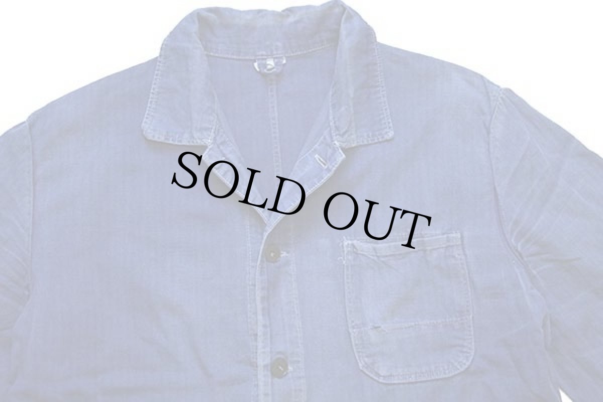 画像3: ビンテージ ユーロ ワーク HBT ヘリンボーンツイル カバーオール 紺 フェード (3)