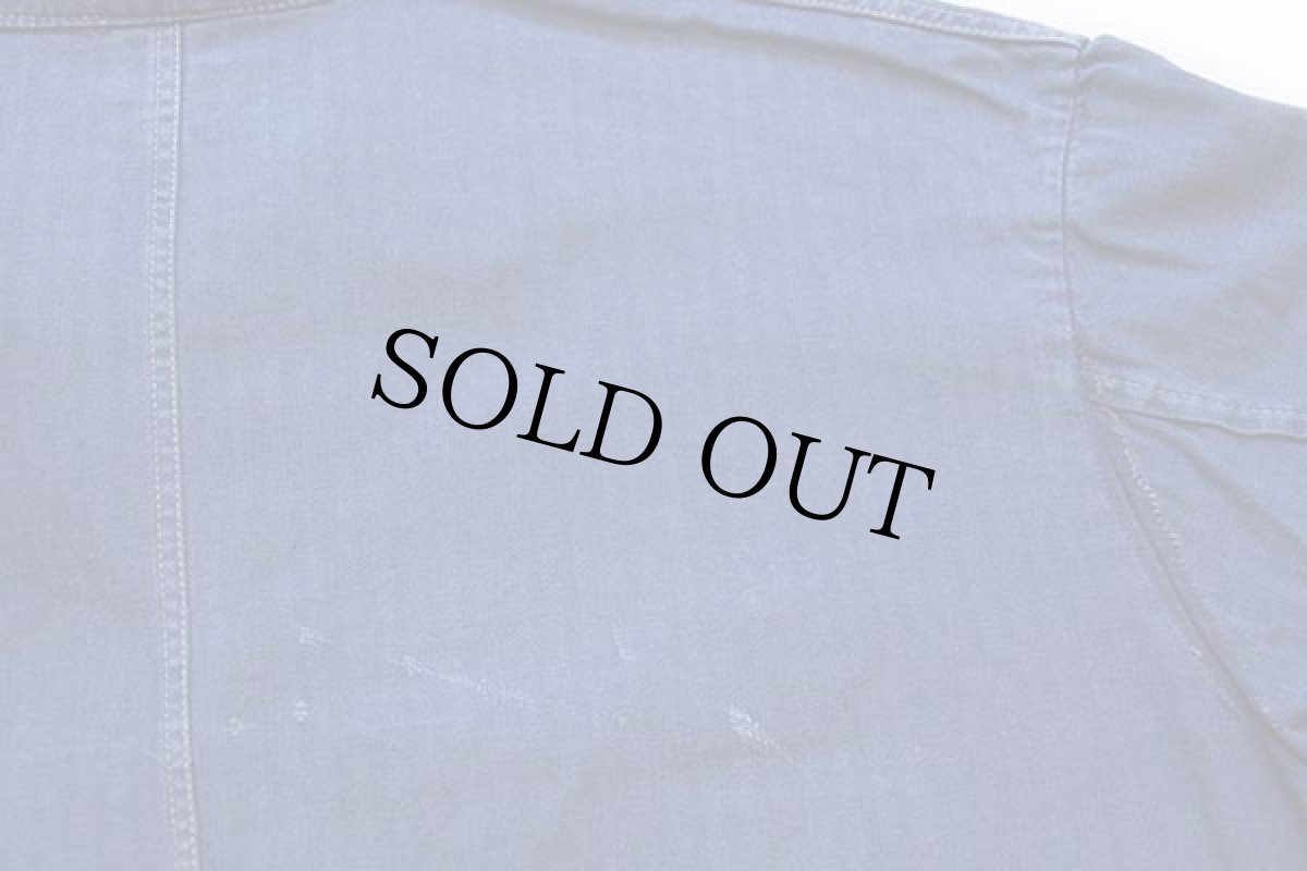 画像7: ビンテージ ユーロ ワーク HBT ヘリンボーンツイル カバーオール 紺 フェード (7)