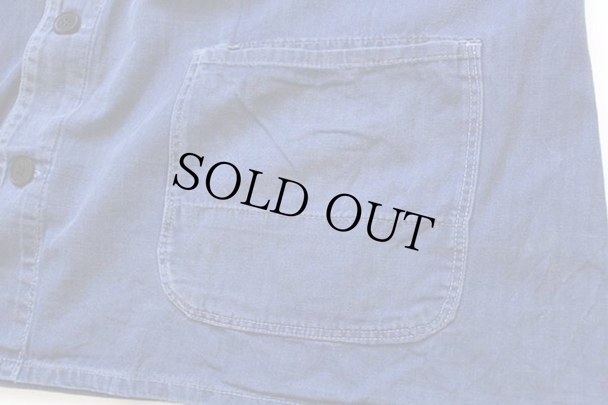 画像5: ビンテージ ユーロ ワーク HBT ヘリンボーンツイル カバーオール 紺 フェード (5)