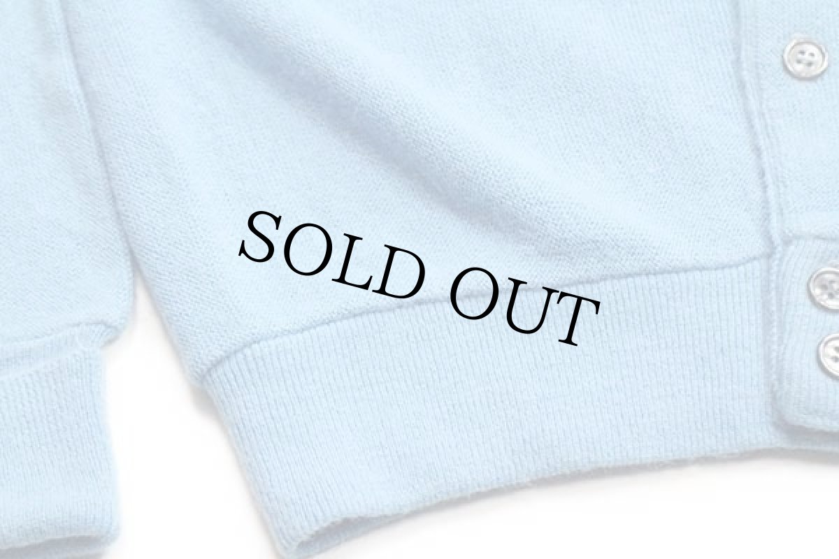 画像5: 70s IZOD LACOSTE ラコステ ワンポイント パール編み アクリルニット カーディガン 水色 M (5)