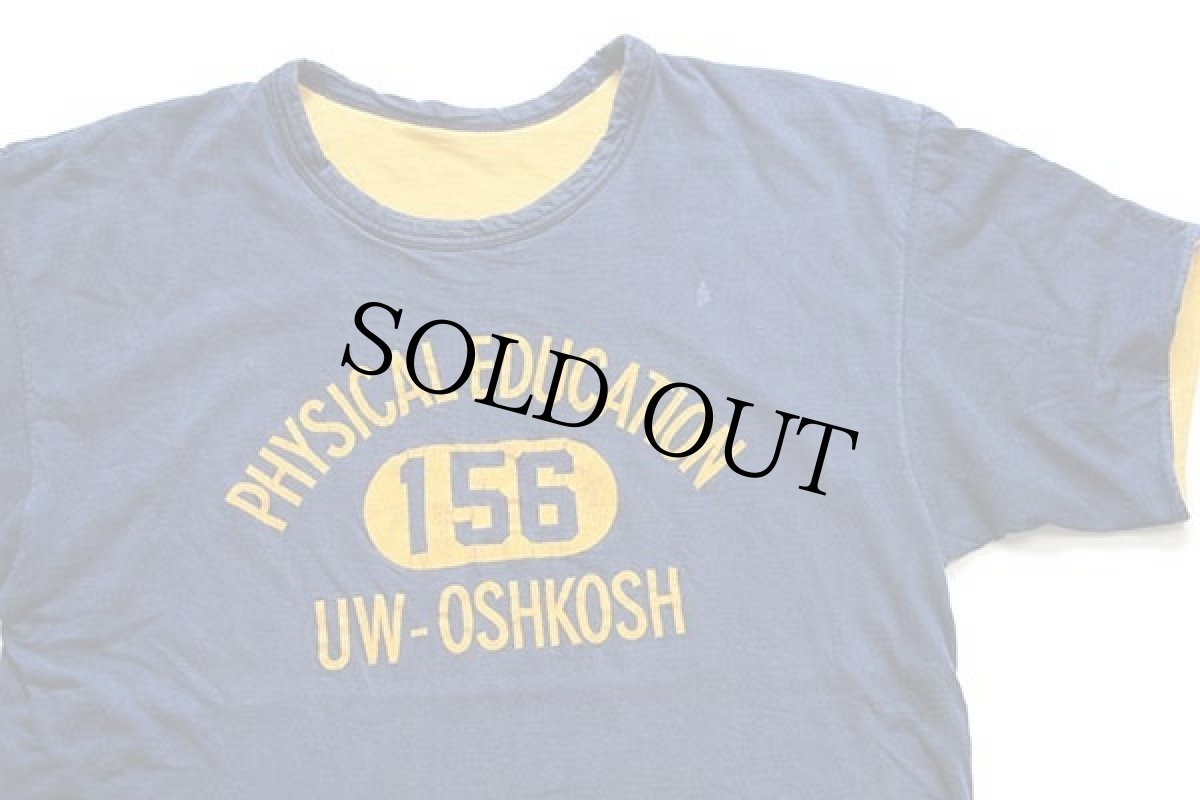 画像3: 80s USA製 Championチャンピオン PHYSICAL EDUCATION 156 UW-OSHKOSH ひび割れプリント コットン リバーシブルTシャツ紺×黄 (3)