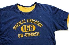 画像3: 80s USA製 Championチャンピオン PHYSICAL EDUCATION 156 UW-OSHKOSH ひび割れプリント コットン リバーシブルTシャツ紺×黄 (3)