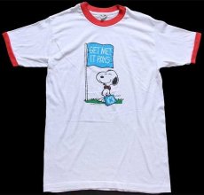 画像2: 80s USA製 GET MET. IT PAYS. スヌーピー リンガーTシャツ 白×赤 (2)