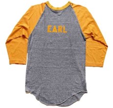 画像2: 70s USA製 PURDUE BOILERS EARL 両面プリント 七分袖 ラグランTシャツ 杢グレー×黄 (2)