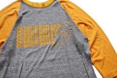 画像3: 70s USA製 PURDUE BOILERS EARL 両面プリント 七分袖 ラグランTシャツ 杢グレー×黄 (3)