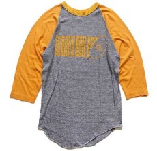 画像1: 70s USA製 PURDUE BOILERS EARL 両面プリント 七分袖 ラグランTシャツ 杢グレー×黄 (1)