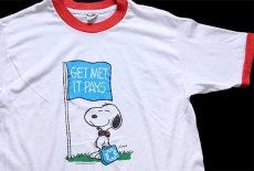 画像1: 80s USA製 GET MET. IT PAYS. スヌーピー リンガーTシャツ 白×赤 (1)