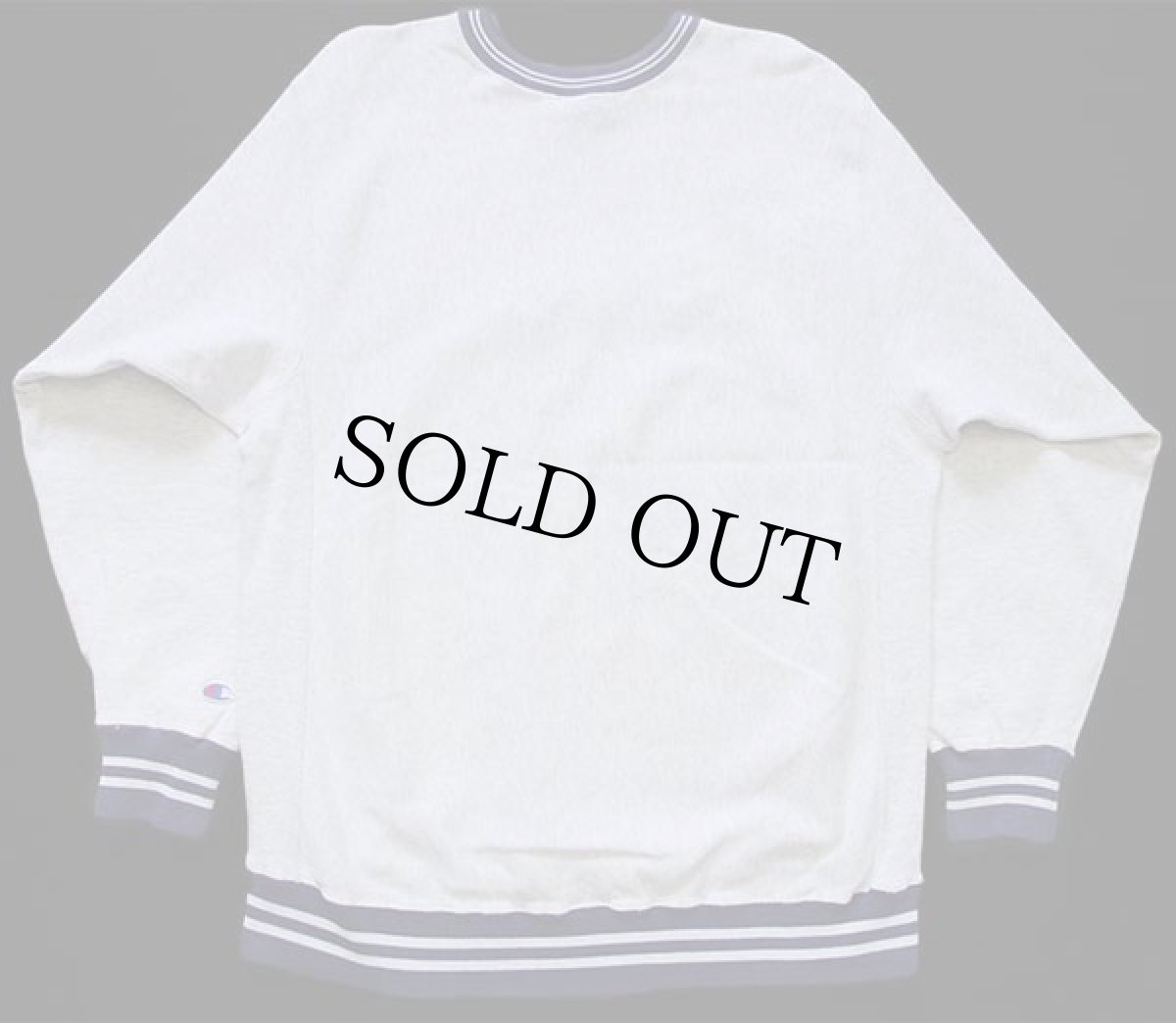 画像2: 90s USA製 Championチャンピオン スクリプト ビッグロゴ刺繍 リブライン リバースウィーブ スウェット オートミール×ナス紺 XXL★133 (2)