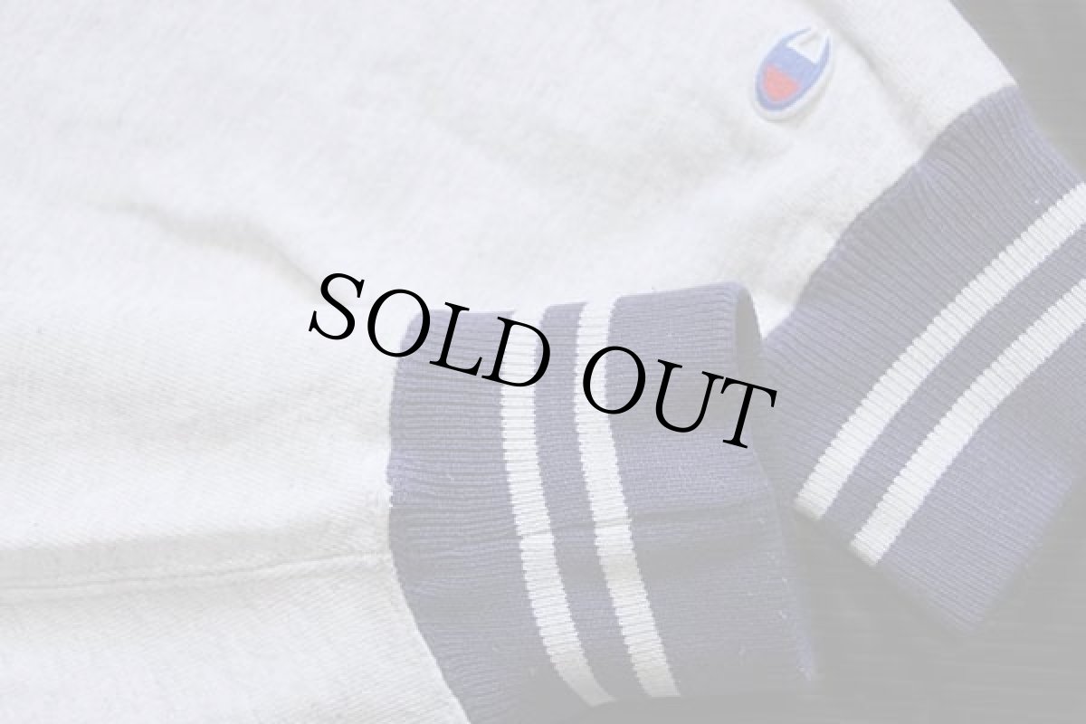 画像7: 90s USA製 Championチャンピオン スクリプト ビッグロゴ刺繍 リブライン リバースウィーブ スウェット オートミール×ナス紺 XXL★133 (7)